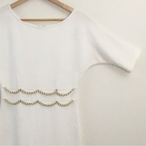 Venus | Elegant White Dress with Front Gold Chain Detail